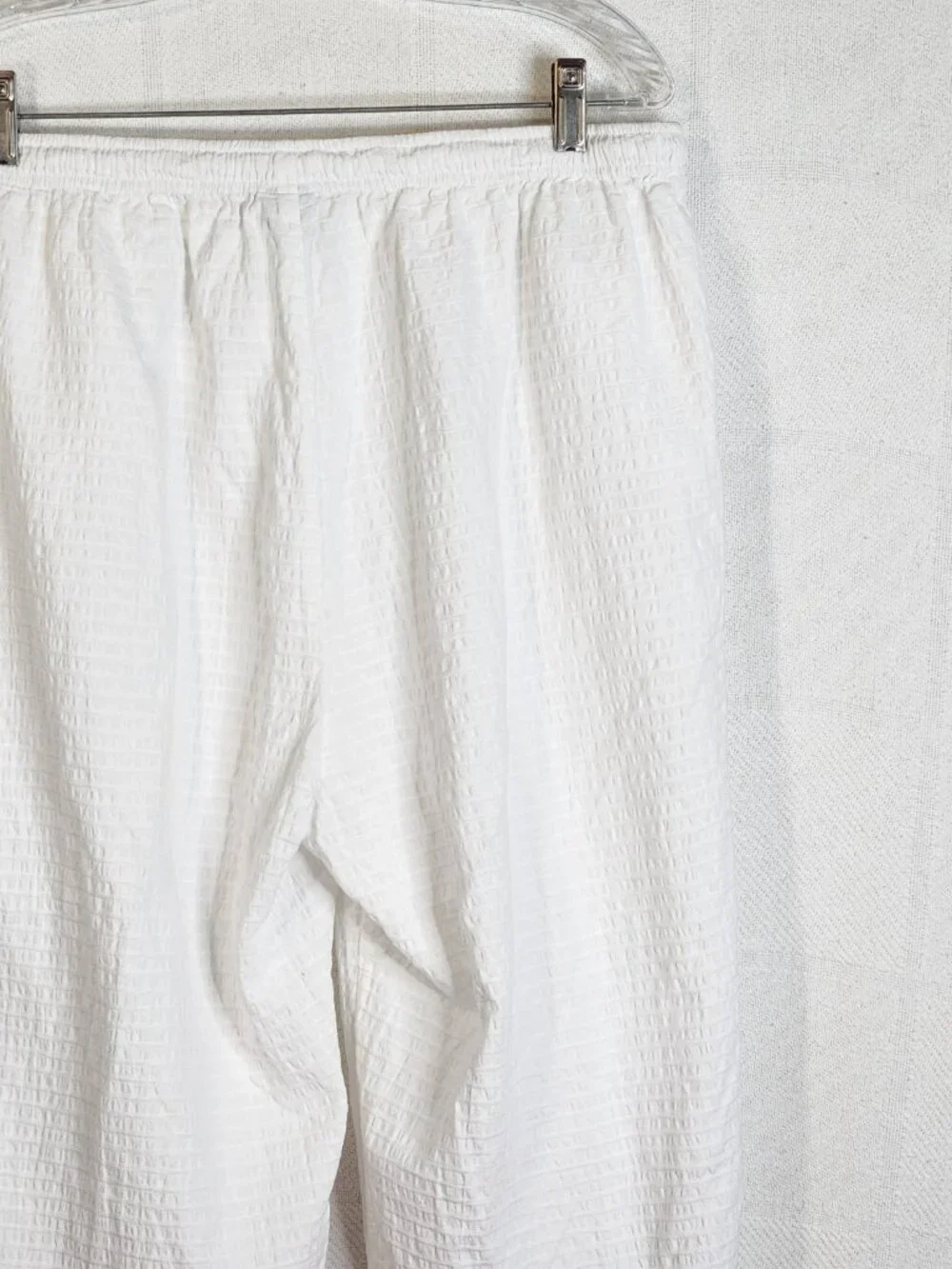 Focus Casual White Preshrunk Cotton Seersucker Drawstring Elastic Waist Pants XL - Picture 13 of 16